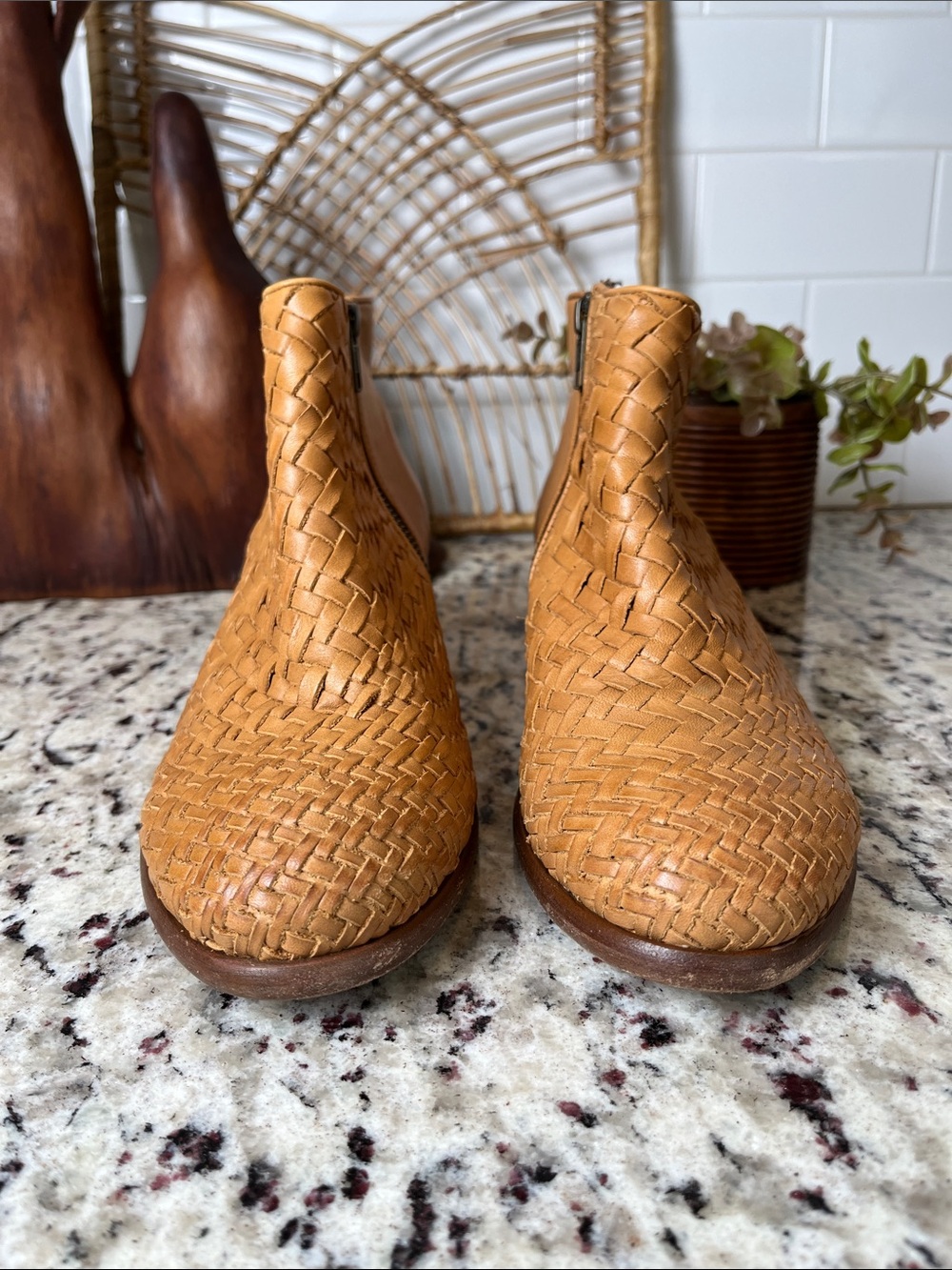 Frye Woven Leather Ankle Booties in Tan - Picture 3 of 14